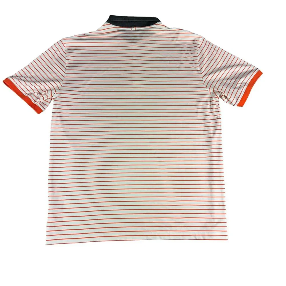 NIKE Golf Polo Shirt Mens Large White Orange Striped Short Sleeve Preppy Sporty